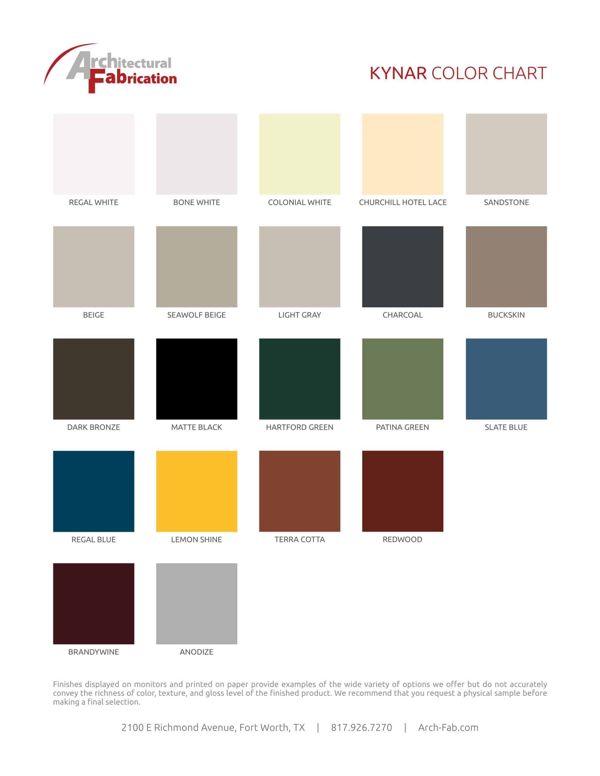 Arch-Fab Kynar Color Sheet