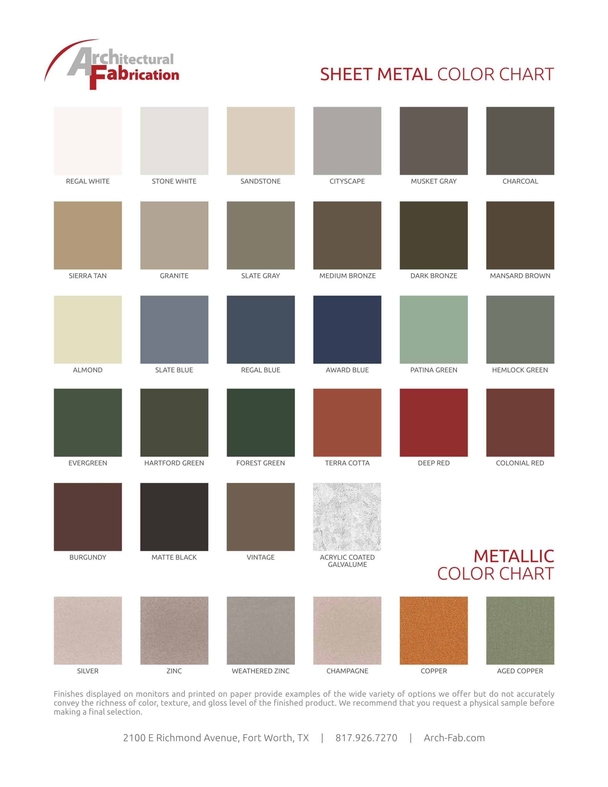 Arch-Fab Sheet Metal Color Chart
